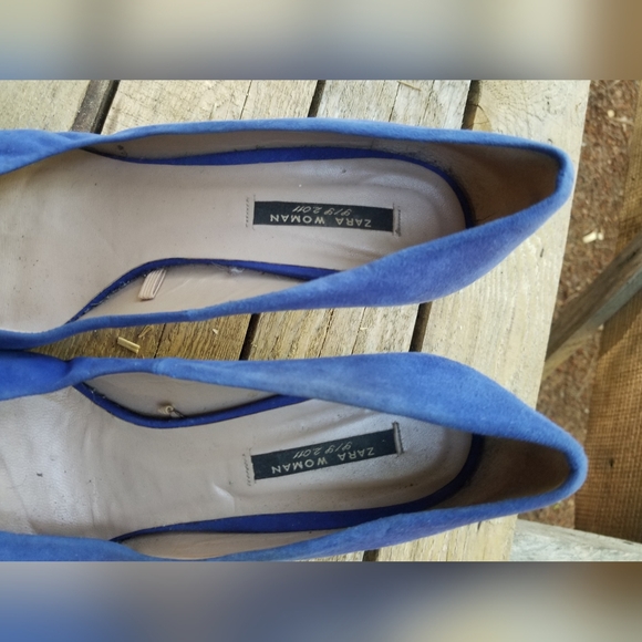 Size 10 Blue Suede Shoes High Heel Pointed Toe Pumps Zara Woman 2011 Rare 41 Eu - Picture 5 of 10